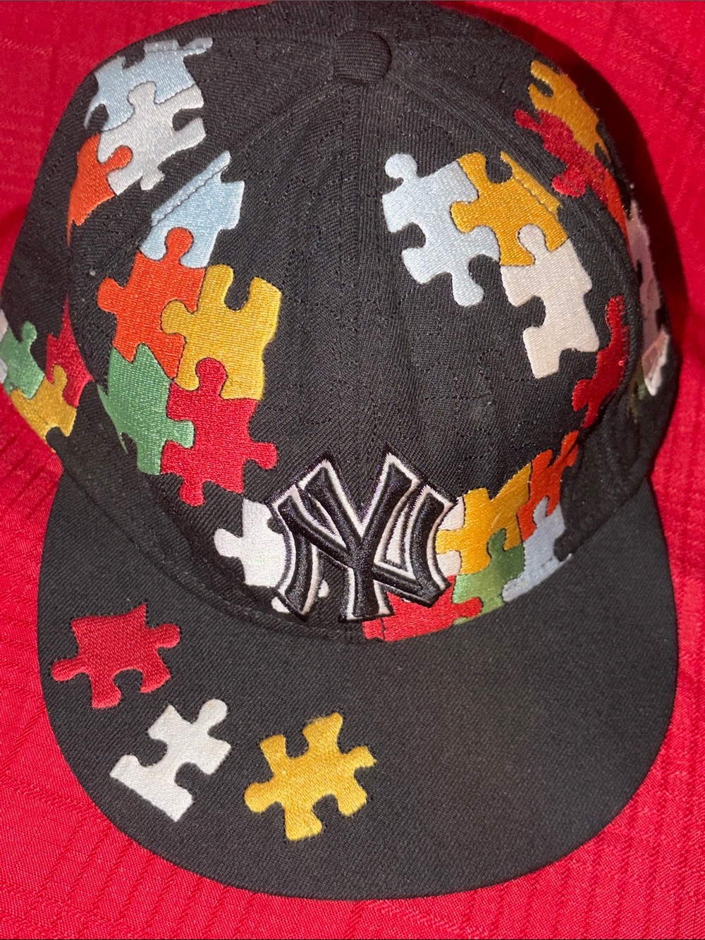 BLACK NEW ERA 59FIFTY NEW YORK YANKEES FITTED  7 7/8 PUZZLE HAT BASEBALL CAP